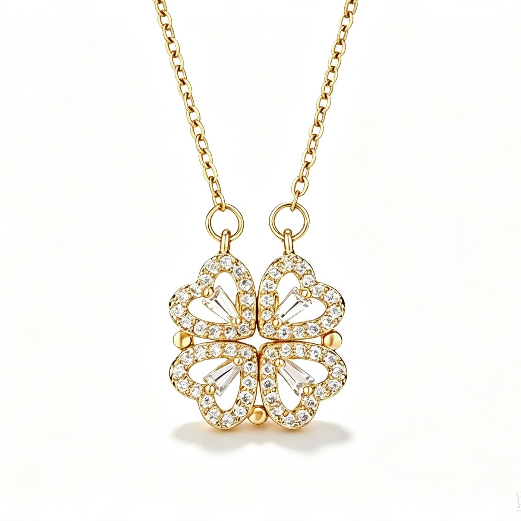 2-in-1 Crystal Clover Heart Magnetic Necklace