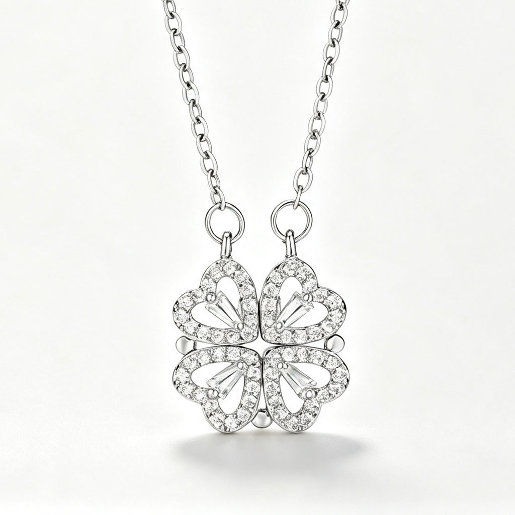 2-in-1 Crystal Clover Heart Magnetic Necklace