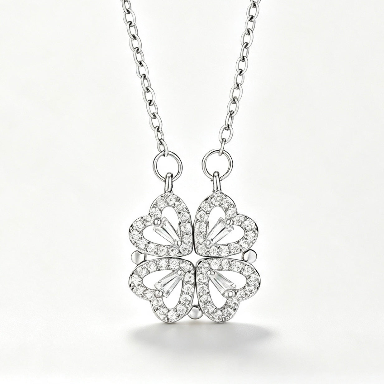 2-in-1 Crystal Clover Heart Magnetic Necklace