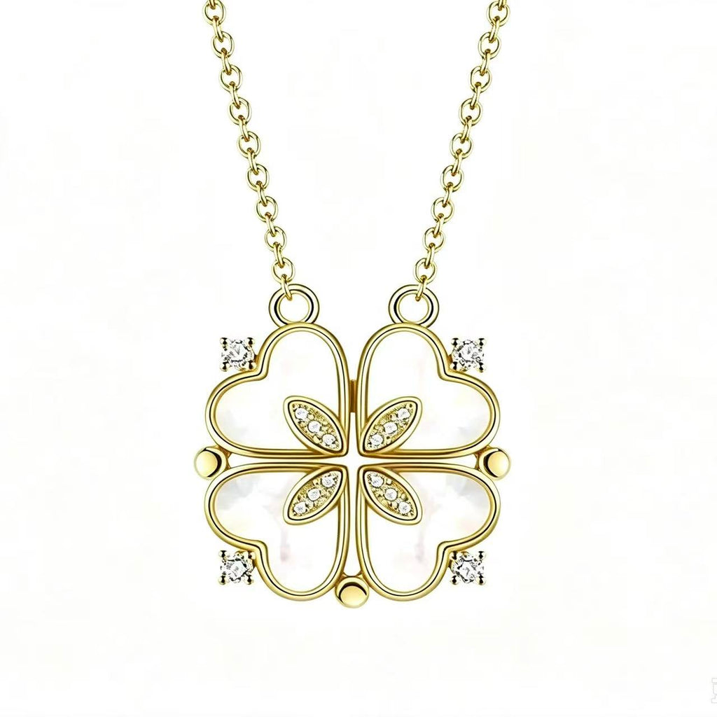 2-in-1 Gold Crystal Clover Heart Magnetic Necklace