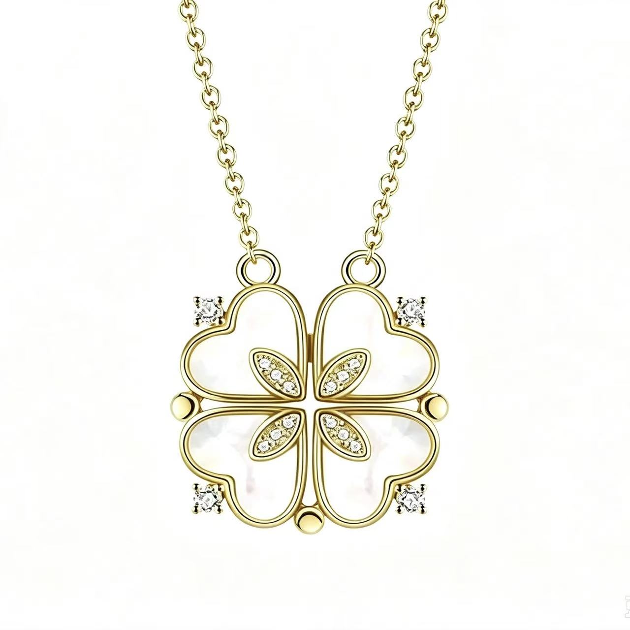 2-in-1 Gold Crystal Clover Heart Magnetic Necklace