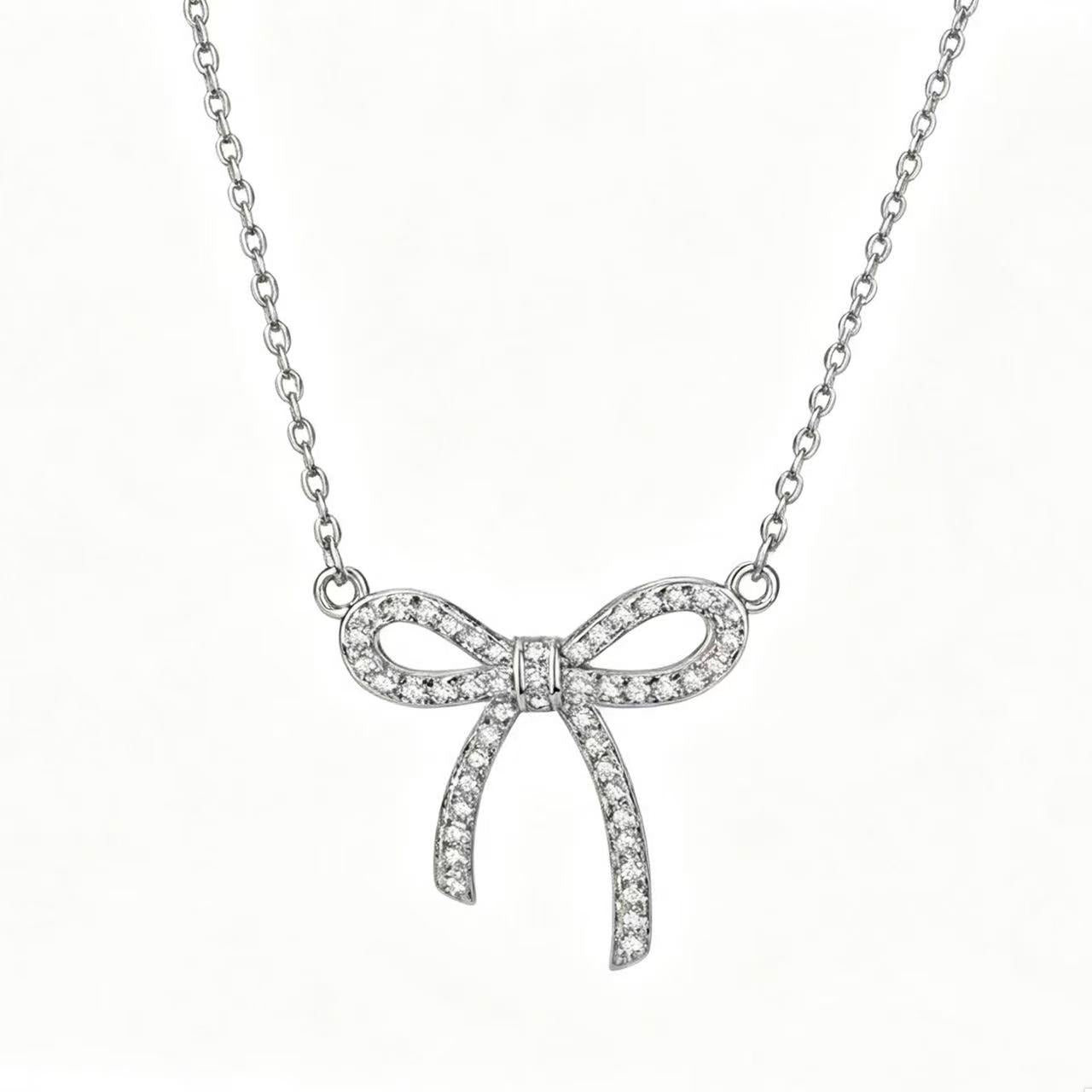 Full Pavé Crystal Bow Pendant Necklace