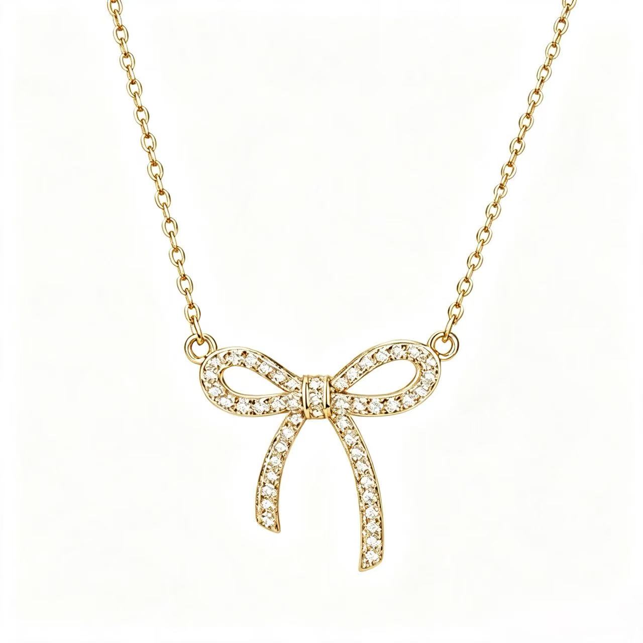Full Pavé Crystal Bow Pendant Necklace