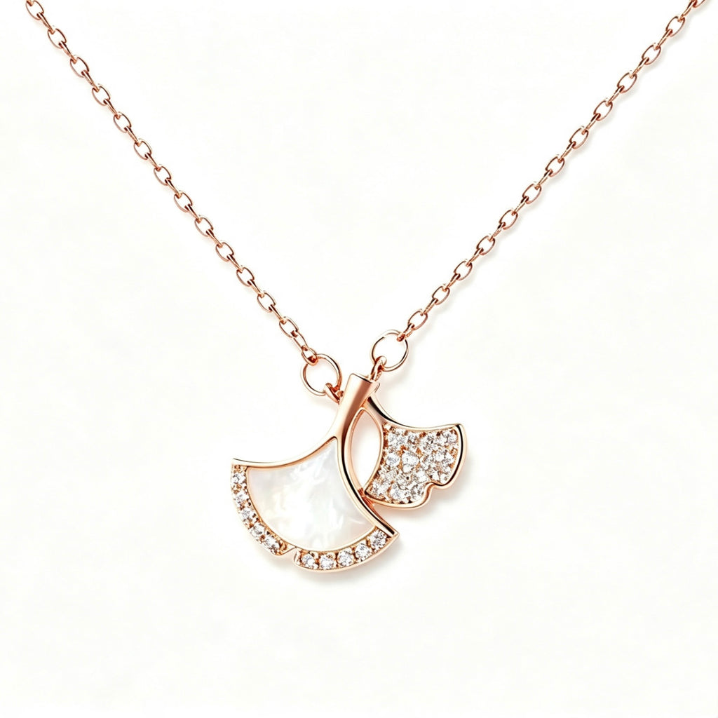 Dual Fan Ginkgo Pendant Necklace