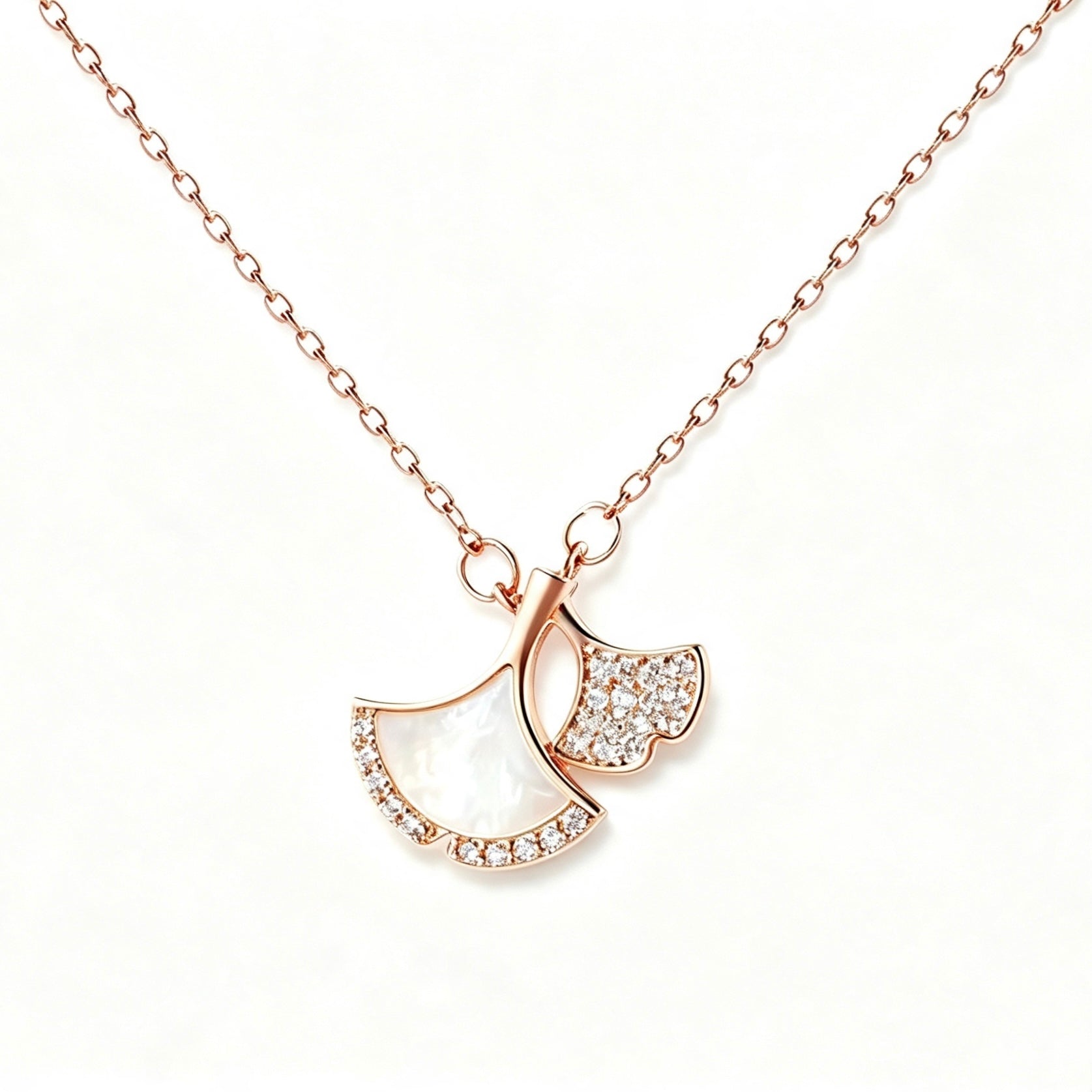 Dual Fan Ginkgo Pendant Necklace