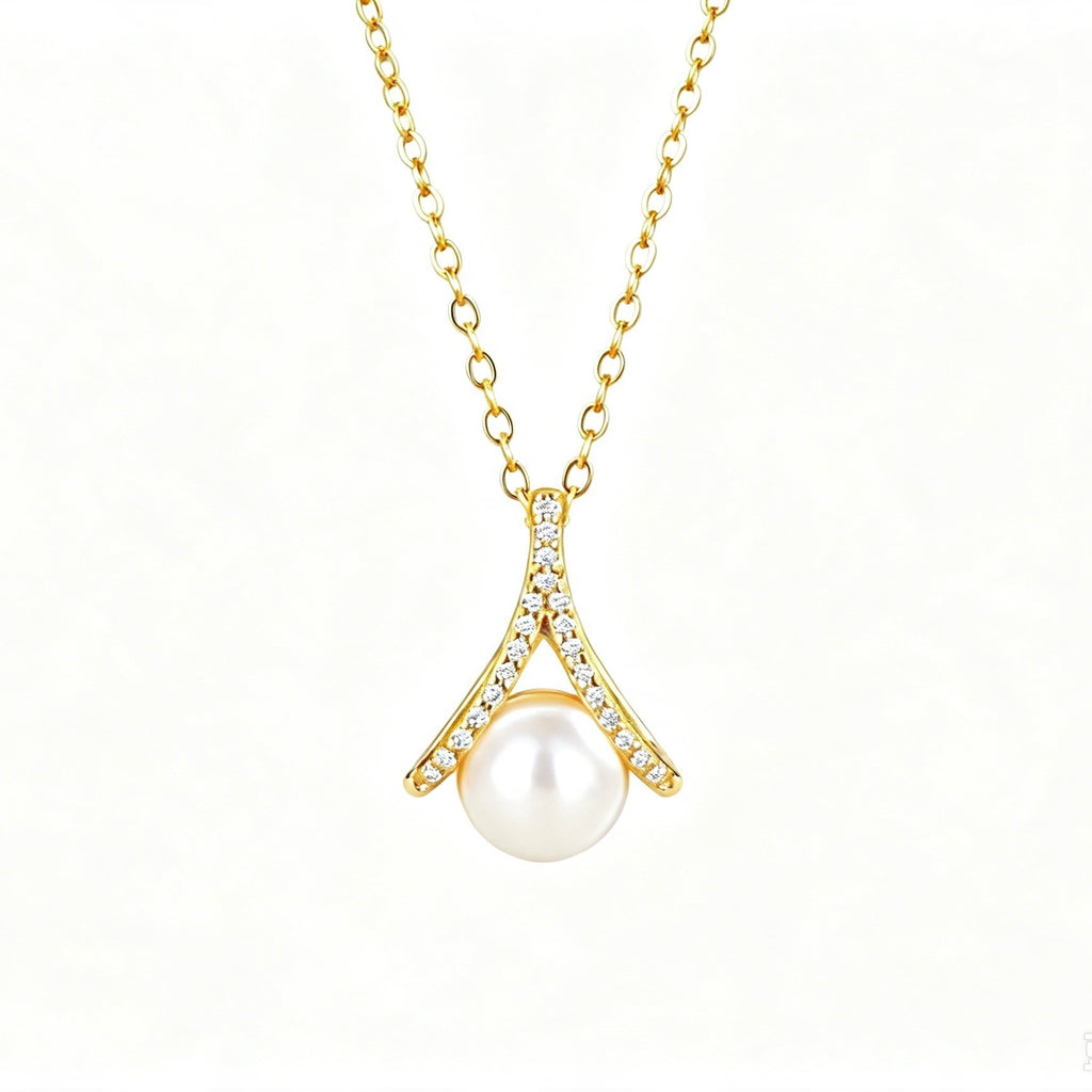 Crystal Crown Pearl Pendant Necklace