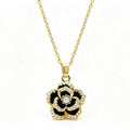 Black Camellia Crystal Pendant Necklace