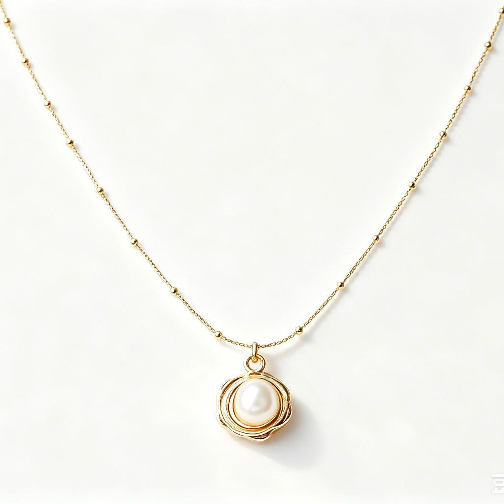 Swirl Nest Pearl Pendant Necklace