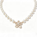 Pearl Strand Crystal Flower Necklace