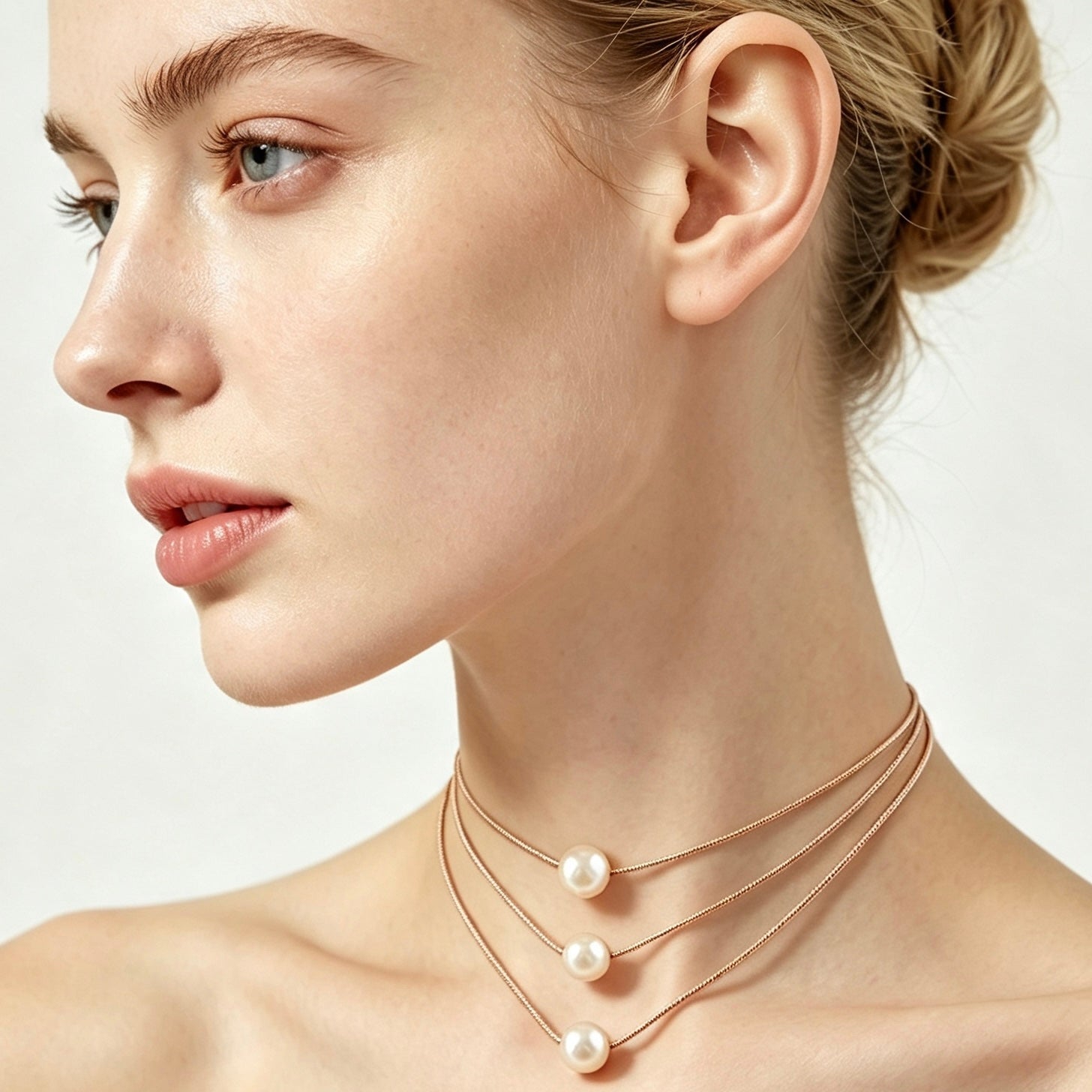 Triple Layer Pearl Snake Chain Necklace