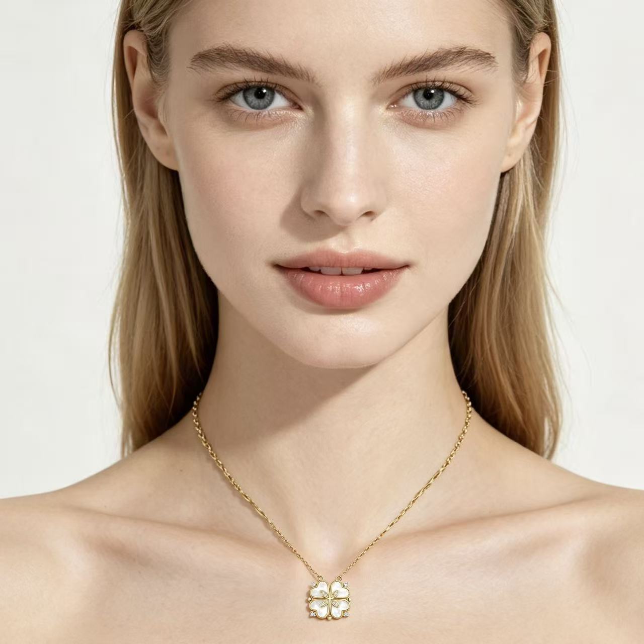 2-in-1 Gold Crystal Clover Heart Magnetic Necklace