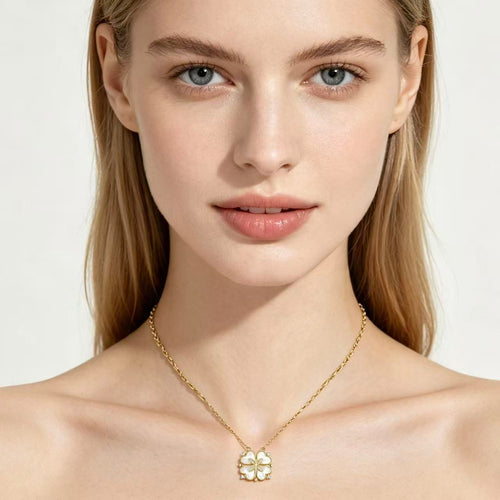 2-in-1 Gold Crystal Clover Heart Magnetic Necklace