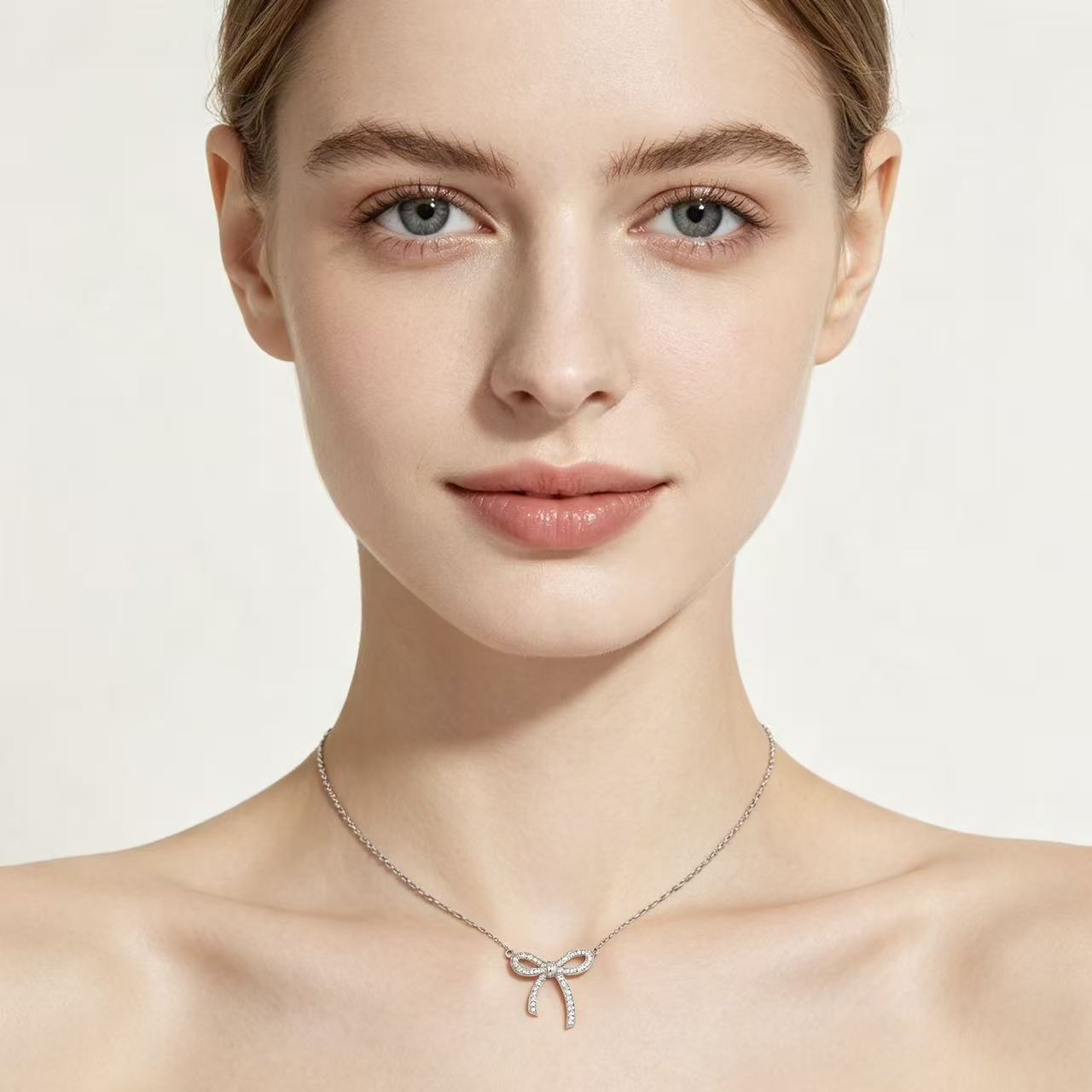 Full Pavé Crystal Bow Pendant Necklace