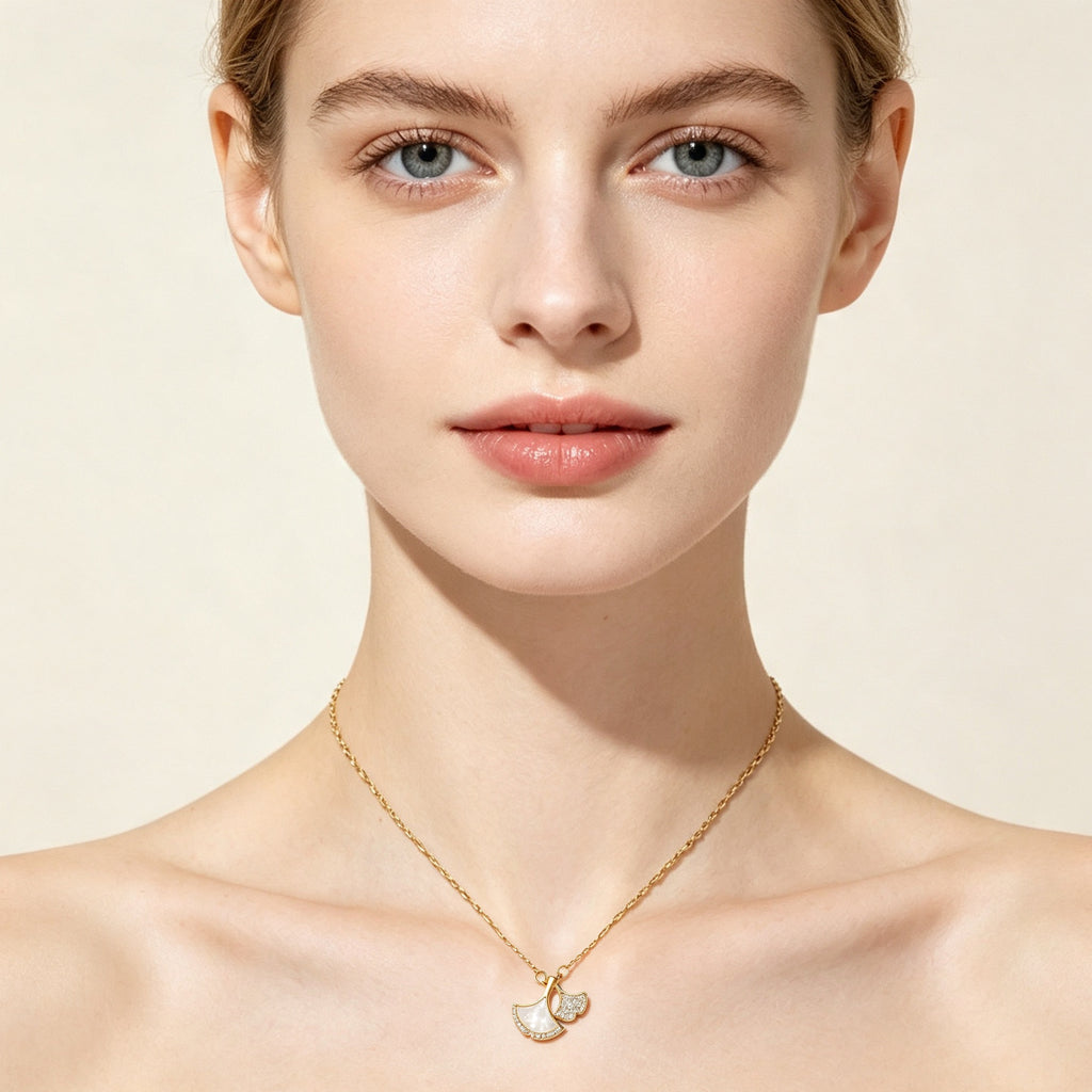 Dual Fan Ginkgo Pendant Necklace