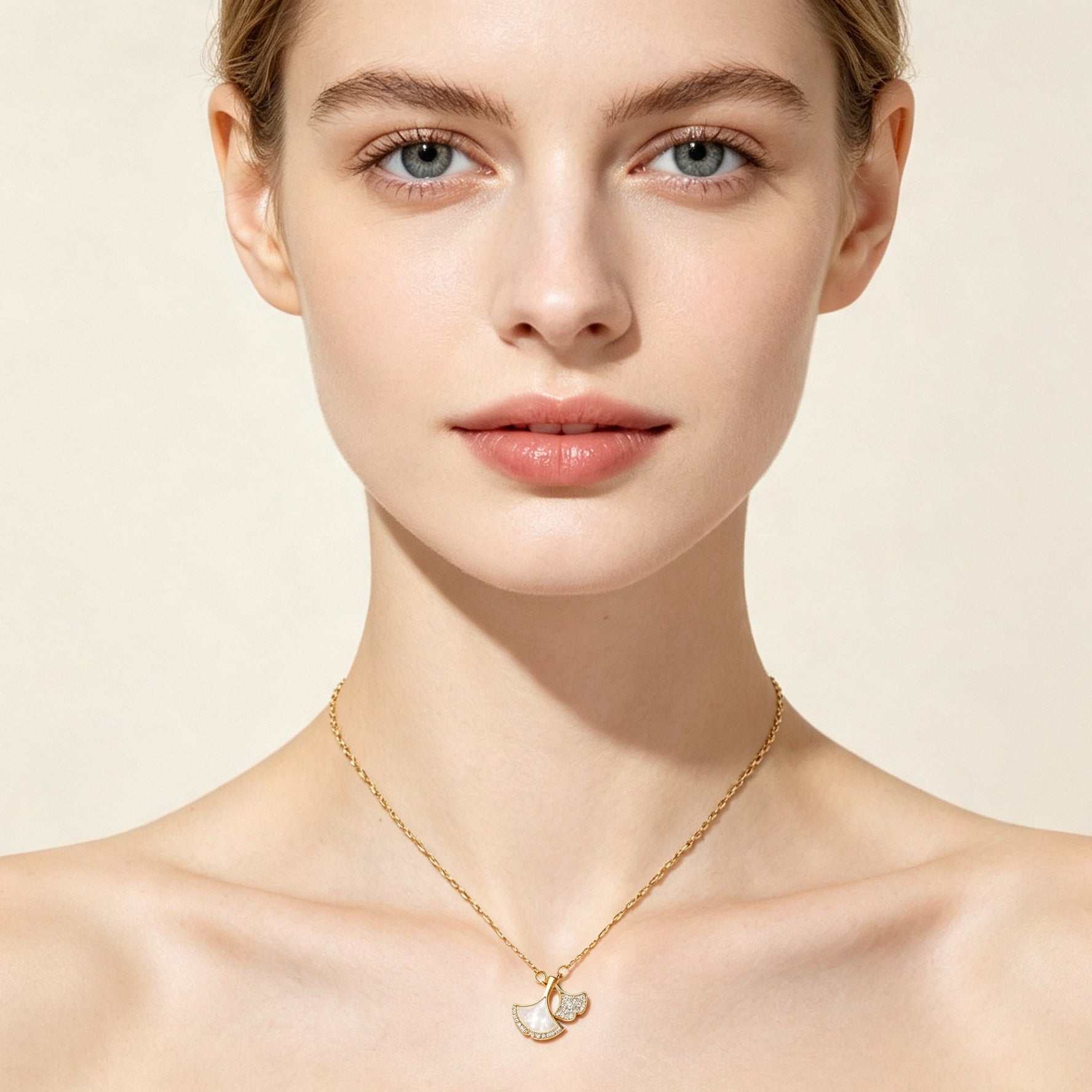 Dual Fan Ginkgo Pendant Necklace