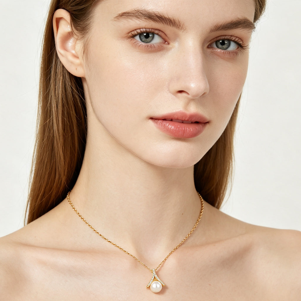 Crystal Crown Pearl Pendant Necklace