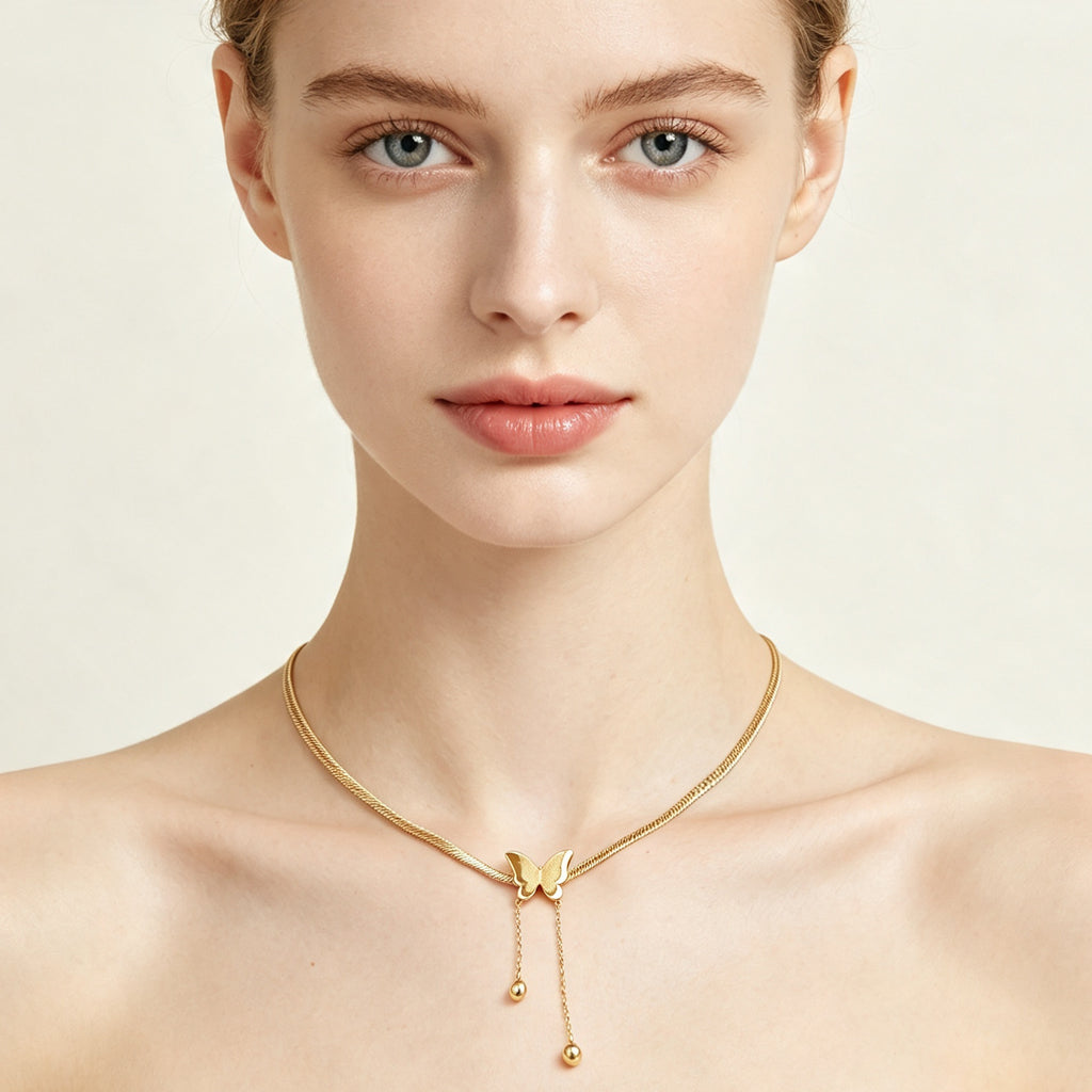 Butterfly Tassel Snake Chain Necklace