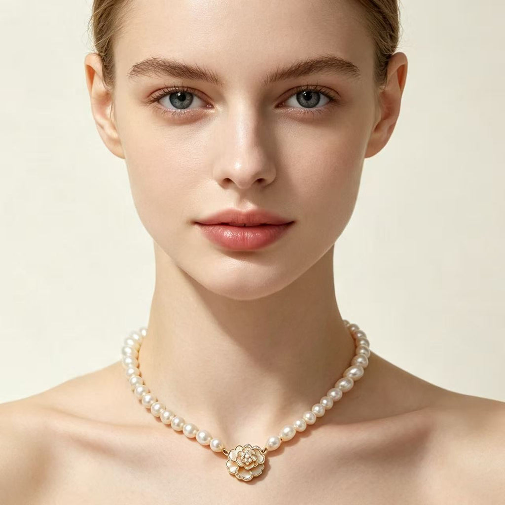 Pearl Strand Camellia Necklace