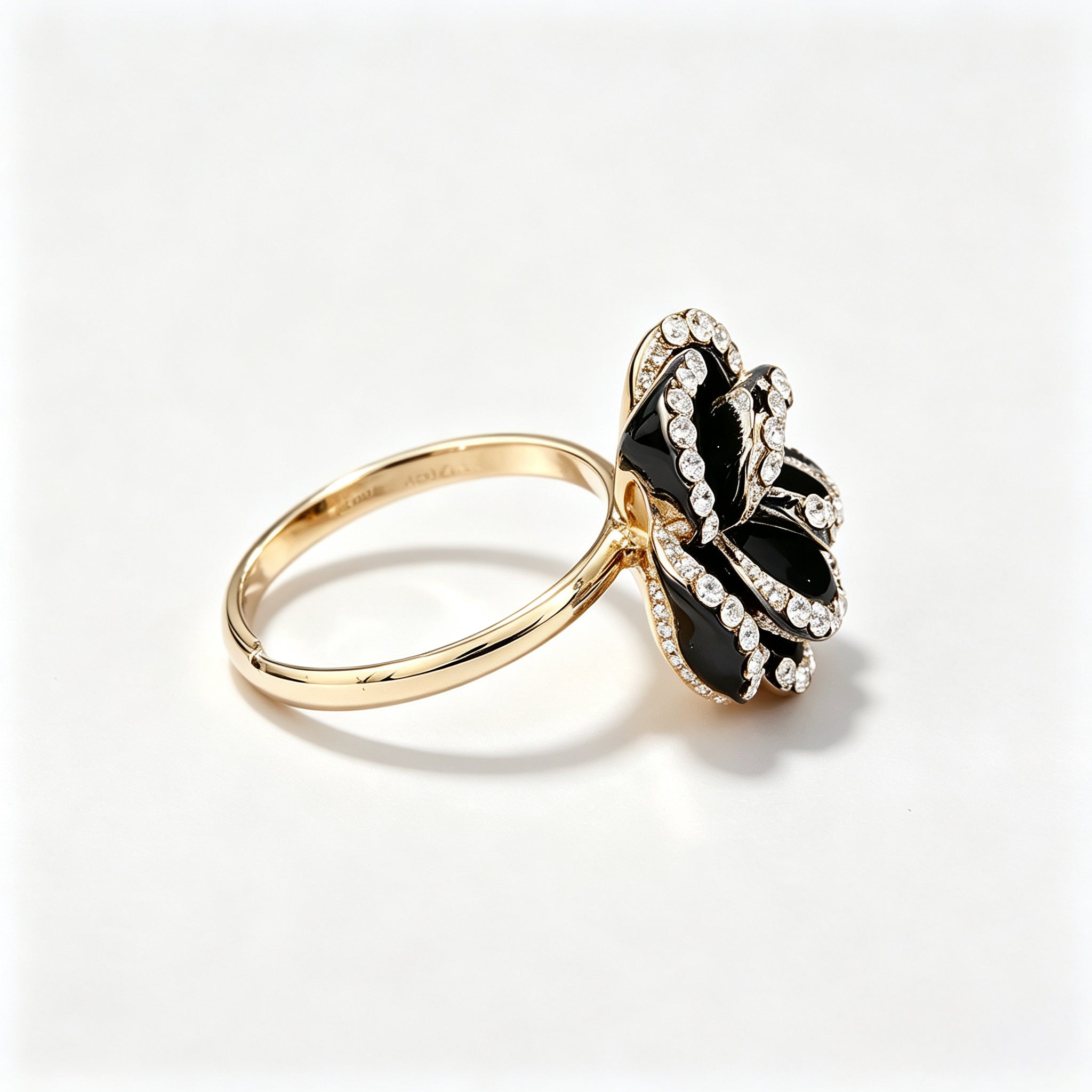 Black Floral Crystal Ring