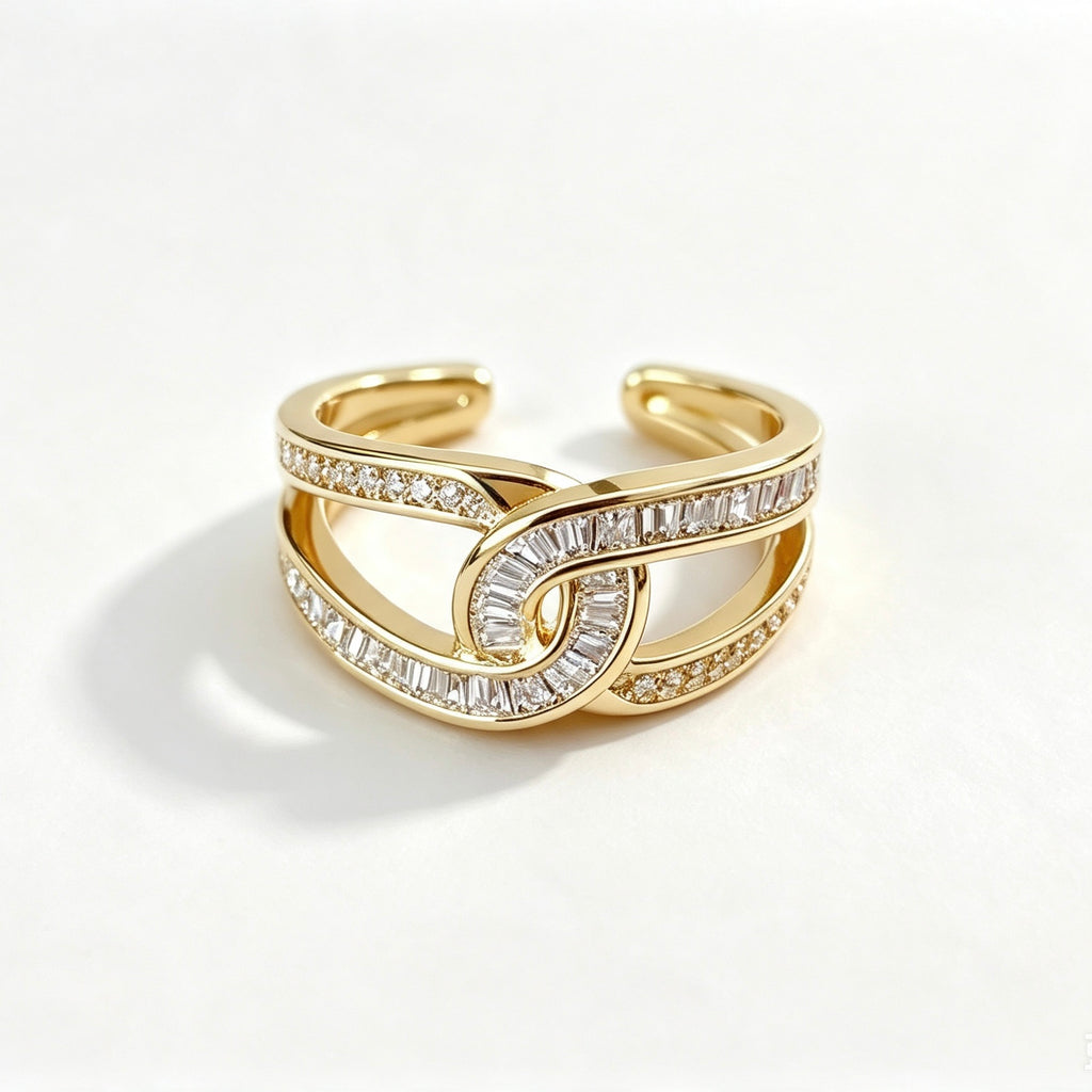 Gold-Plated Baguette Crystal Crossover Ring