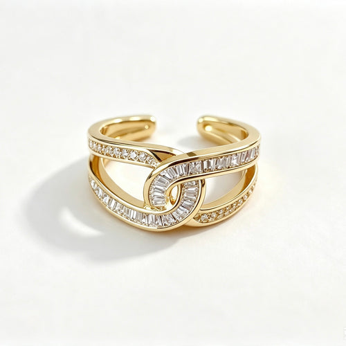 Gold-Plated Baguette Crystal Crossover Ring