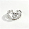 Baguette Crystal Open Ring in rhodium-plated silver with baguette and round CZ stones