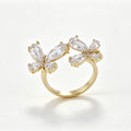 Gold-Plated Double Butterfly Crystal Ring