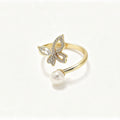 Crystal Butterfly & Pearl Open Ring