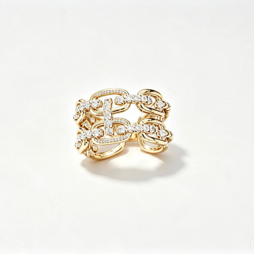 Gold Diamond Chain Link Ring