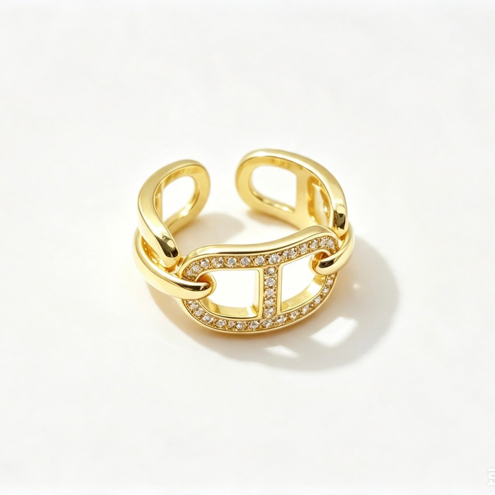 Gold Chain Link Crystal Ring