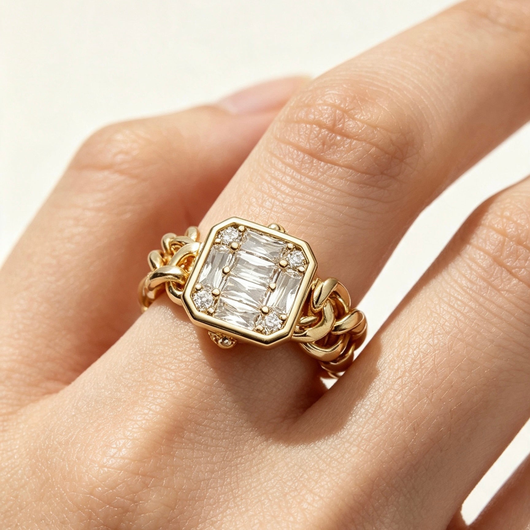 Gold Cuban Chain Crystal Ring