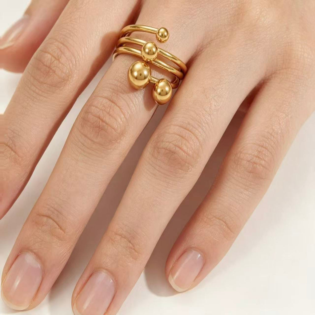 Gold Triple Spiral Ball Open Ring