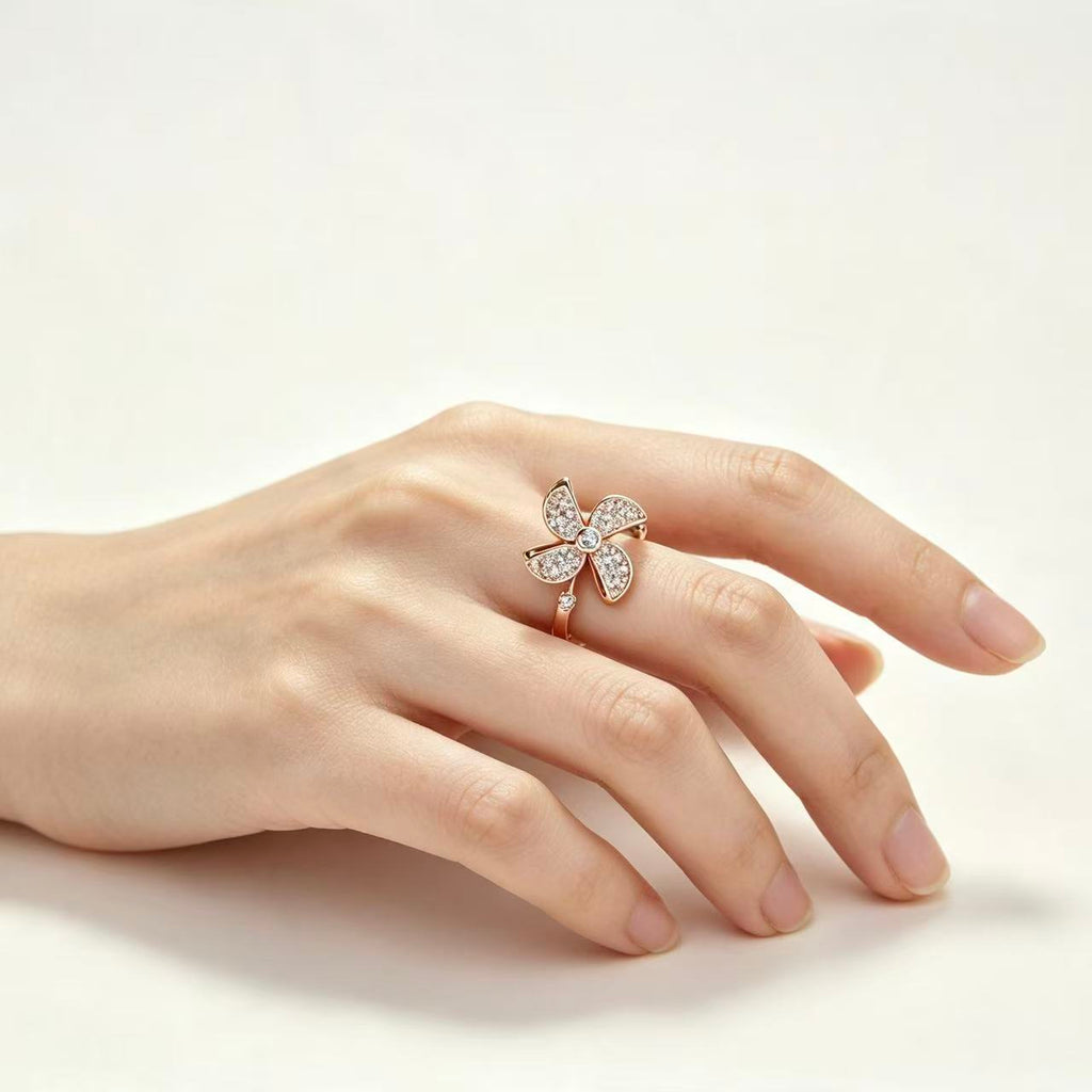 Rose Gold Pavé Flower Open Ring