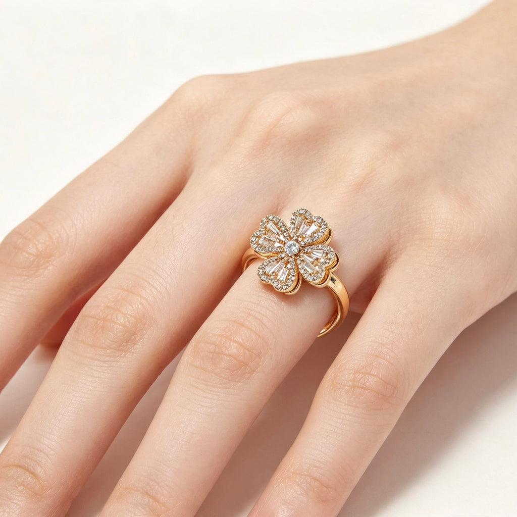 Gold Spinning Crystal Flower Ring