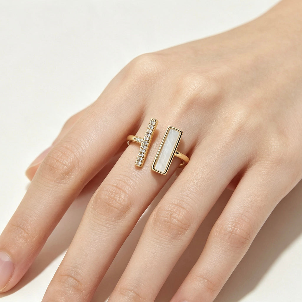 Mother of Pearl Dual Bar Open Ring