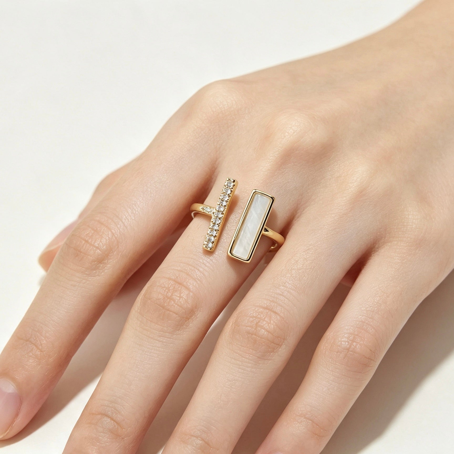 Mother of Pearl Dual Bar Open Ring