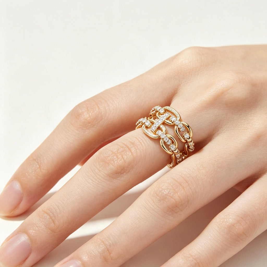 Gold Diamond Chain Link Ring