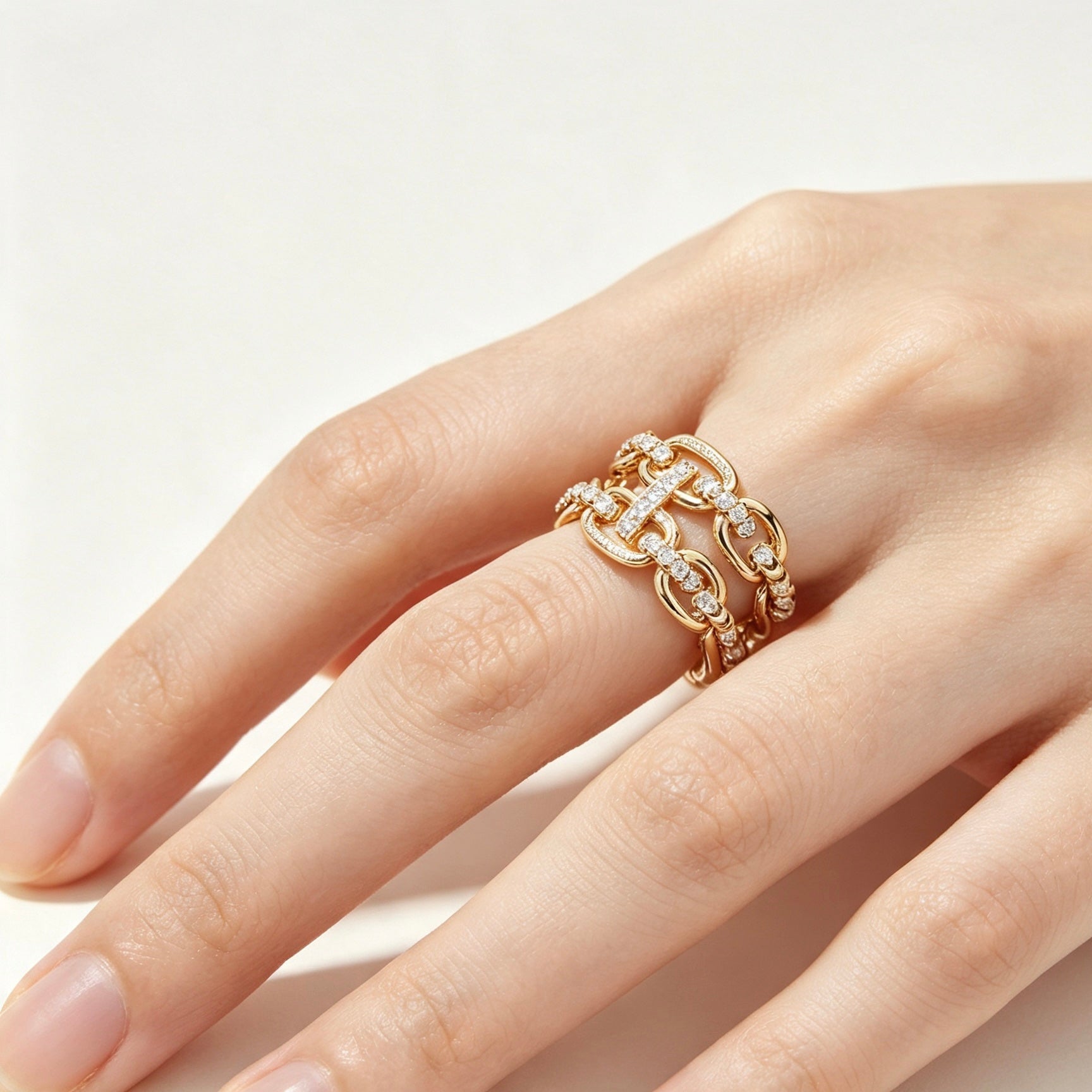 Gold Diamond Chain Link Ring